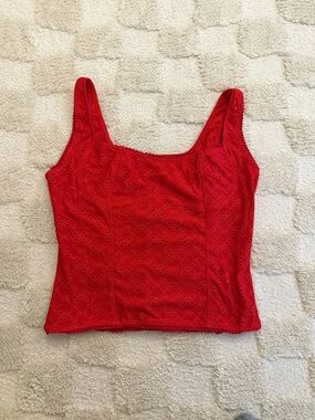 Red Eyelet Tank Top
